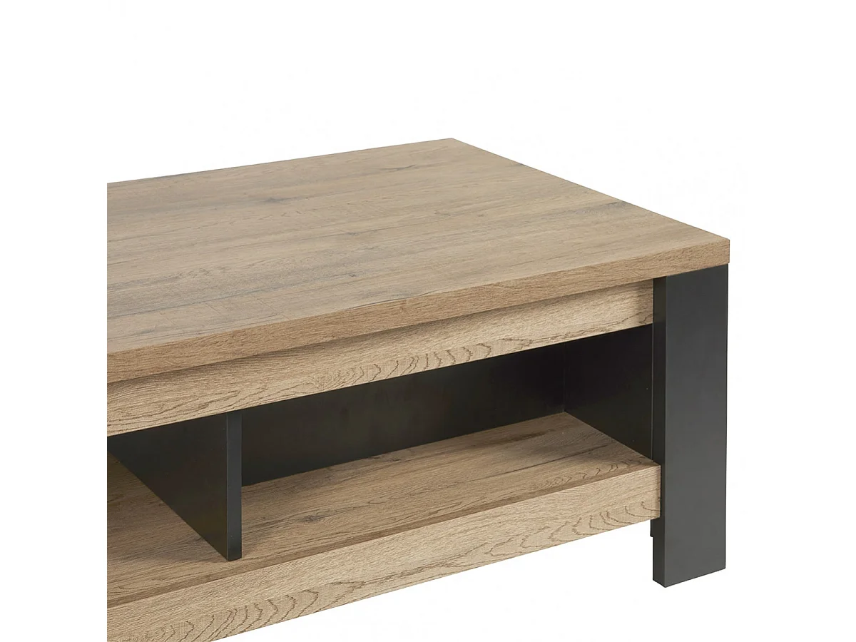 CLODIUS - Table Basse 1 Tiroir et 1 Niche Métal et Aspect Bois