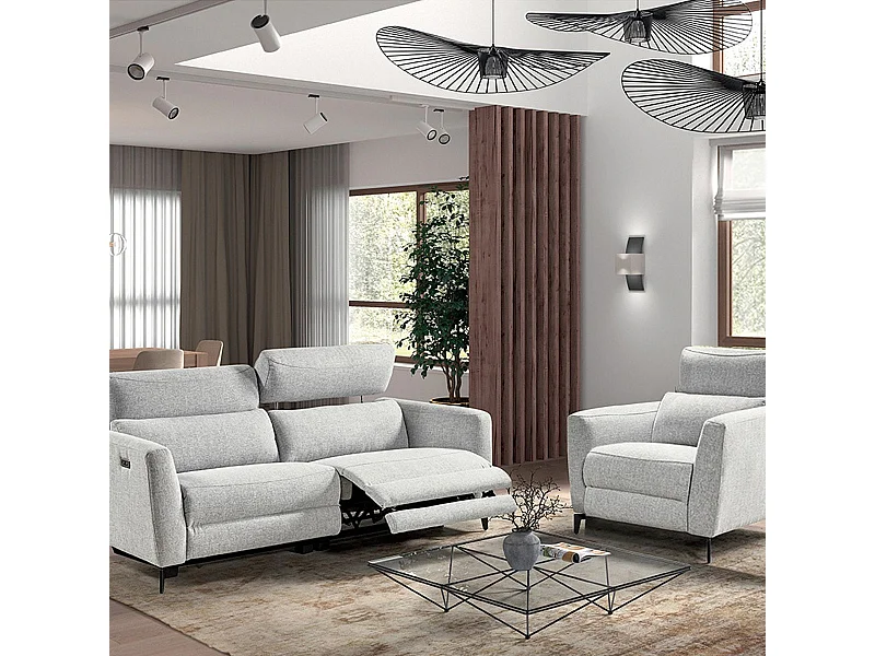 MUMBAI - Ensemble Canapé Relax 3 Places et 1 Fauteuil Electriques Gris Clair