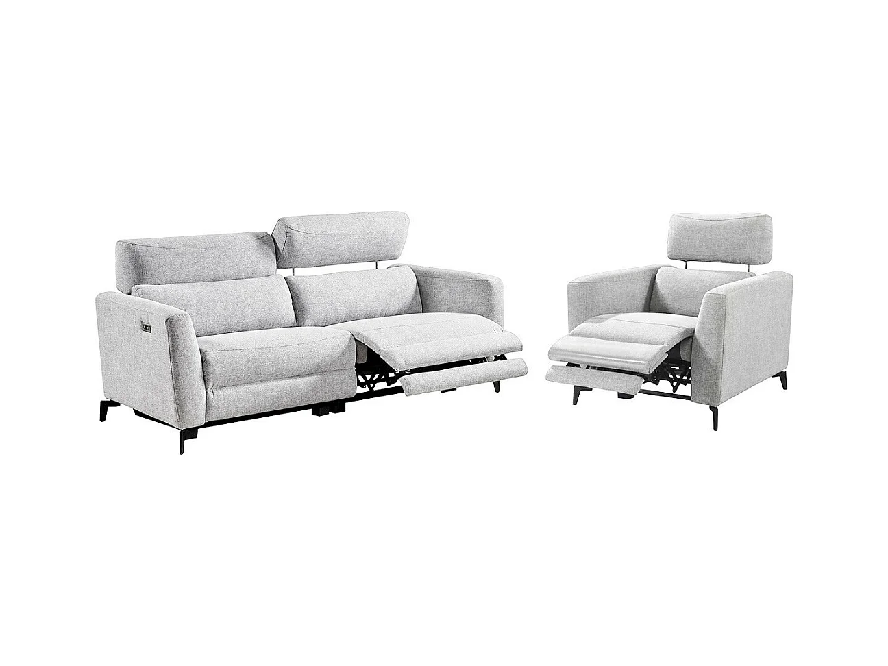 MUMBAI - Ensemble Canapé Relax 3 Places et 1 Fauteuil Electriques Gris Clair