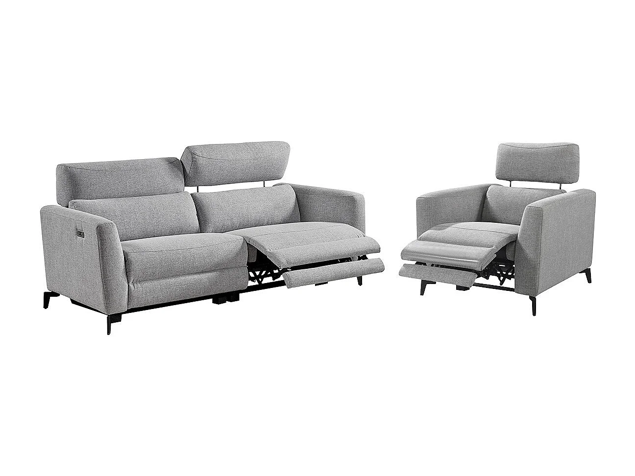 MUMBAI - Ensemble Canapé Relax 3 Places et 1 Fauteuil Electriques Gris Foncé