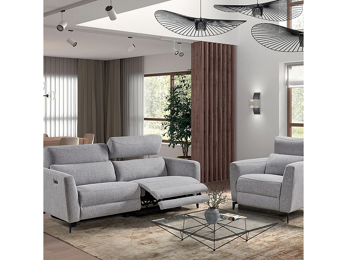 MUMBAI - Ensemble Canapé Relax 3 Places et 1 Fauteuil Electriques Gris Foncé