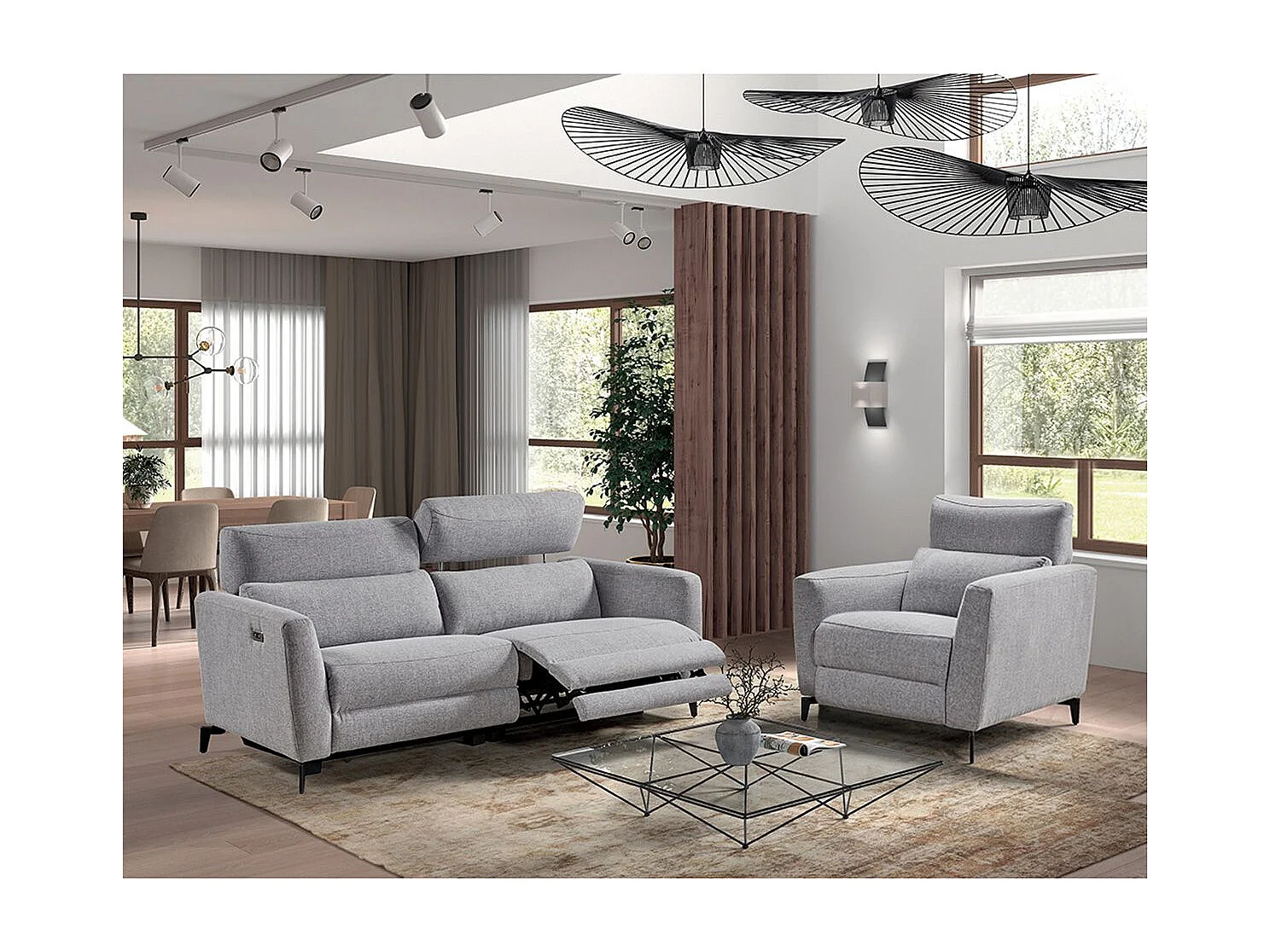MUMBAI - Ensemble Canapé Relax 3 Places et 1 Fauteuil Electriques Gris Foncé