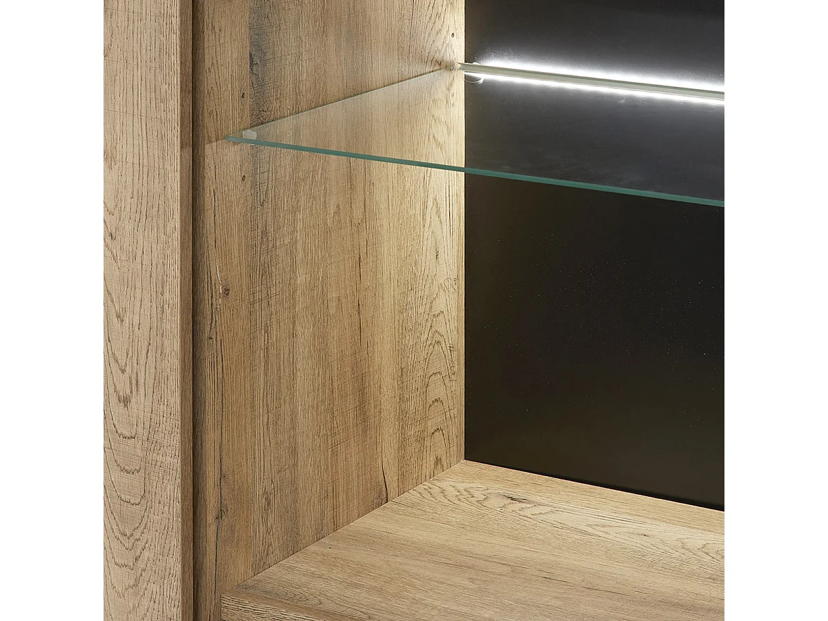 CLODIUS - Argentier 2 Portes 2 Tiroirs Métal et Aspect Bois avec Leds