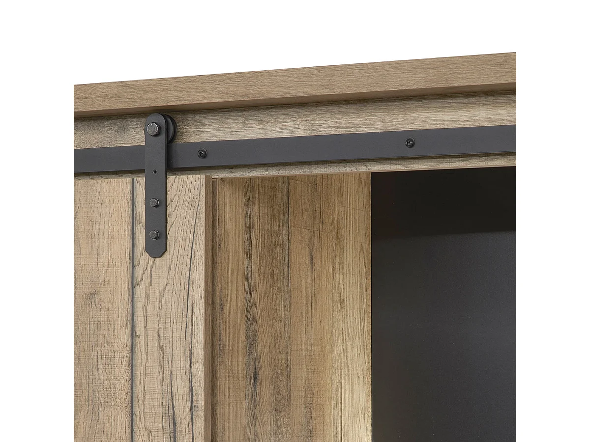 CLODIUS - Argentier 2 Portes 2 Tiroirs Métal et Aspect Bois avec Leds