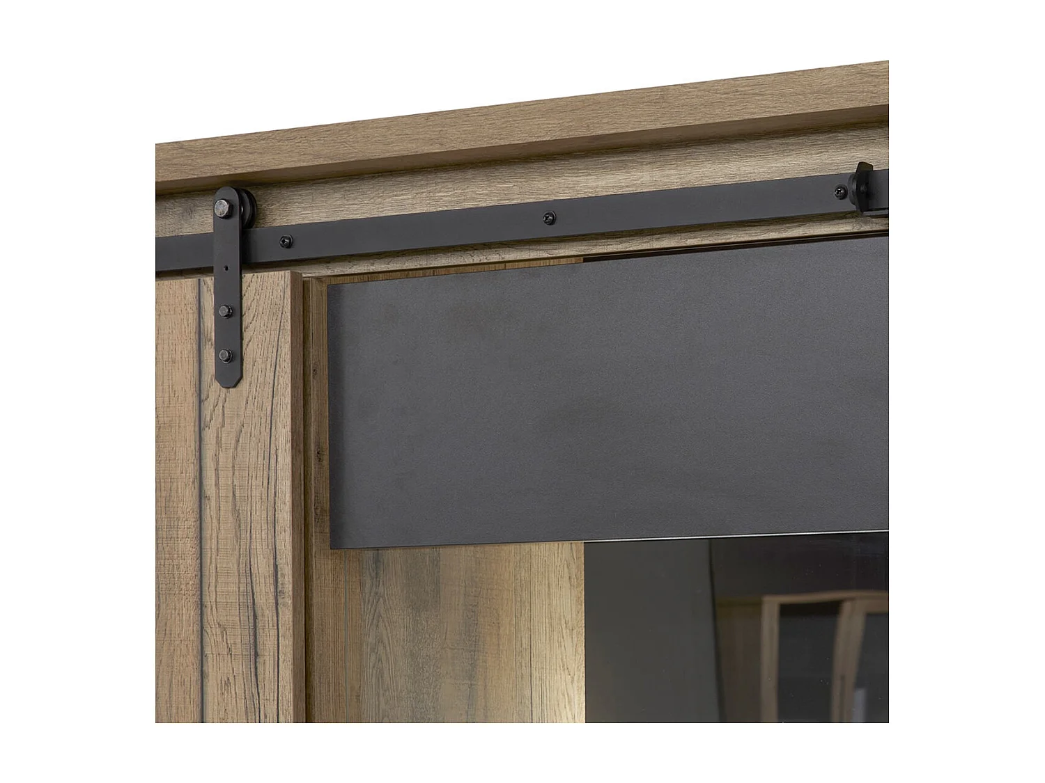 CLODIUS - Argentier 2 Portes 2 Tiroirs Métal et Aspect Bois avec Leds