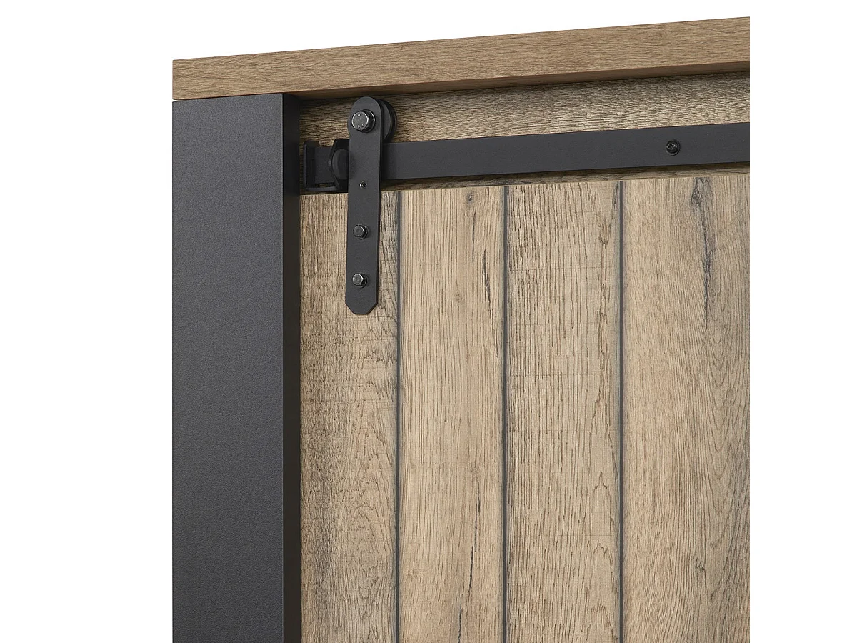 CLODIUS - Argentier 2 Portes 2 Tiroirs Métal et Aspect Bois avec Leds