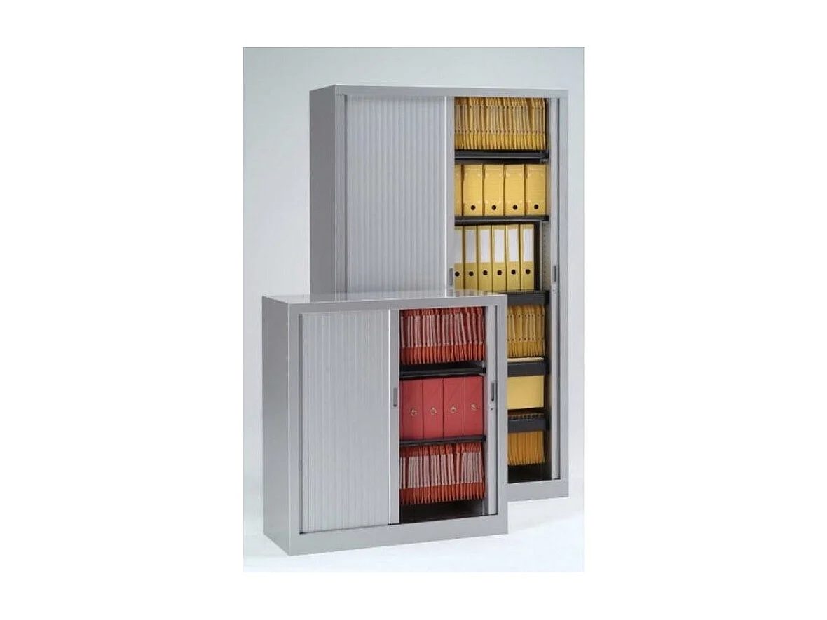 Armoire de bureau à rideaux gris 2 portes coulissantes Giao L90xH180xP43