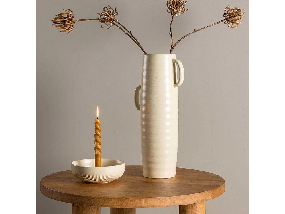 Vase Ondulé en Céramique "Cent" 41cm Beige & Noir