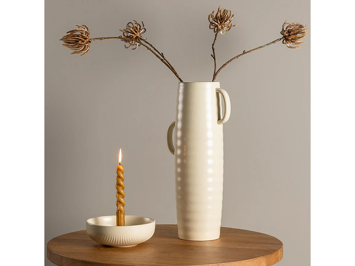 Vase Ondulé en Céramique "Cent" 41cm Beige & Noir