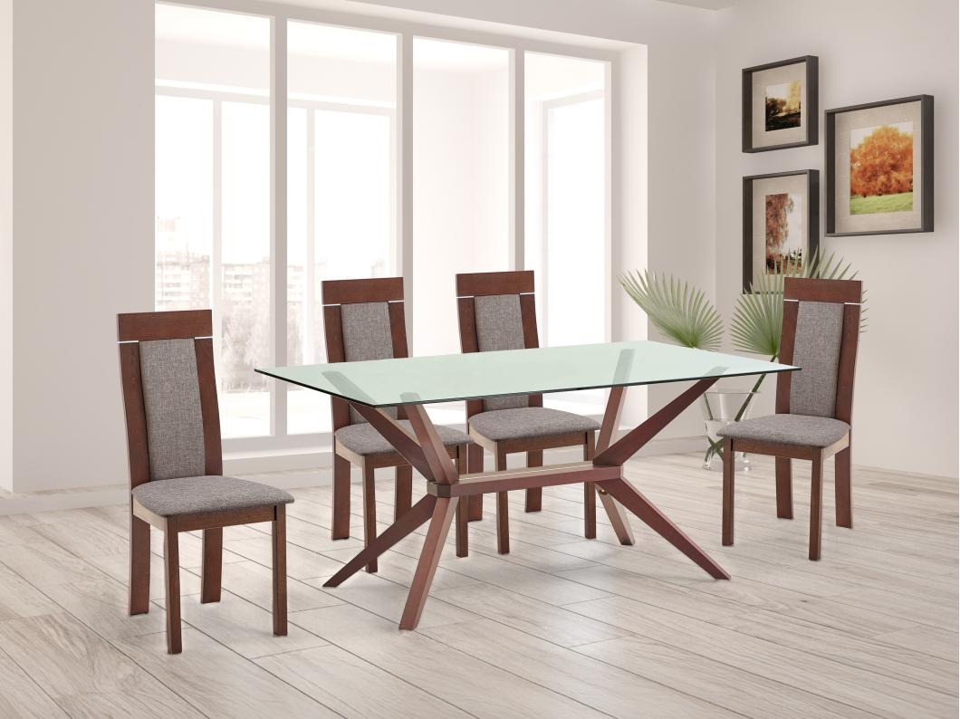 Lot de 2 chaises en tissu et bois de hêtre - Noyer et taupe - BELINDA