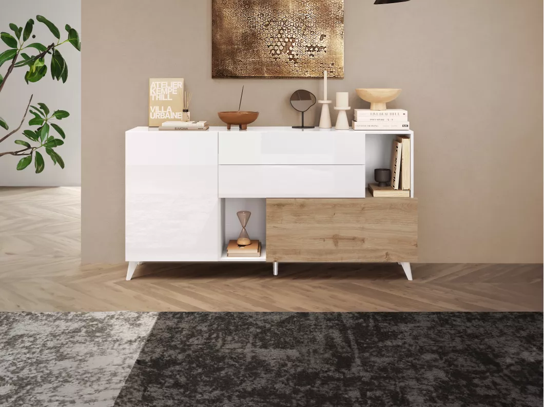 Kauf Unique Sideboard mit 2 Türen, 2 Schubladen & 2 Ablagefächern - Holzfarben & Weiß lackiert - DONALA