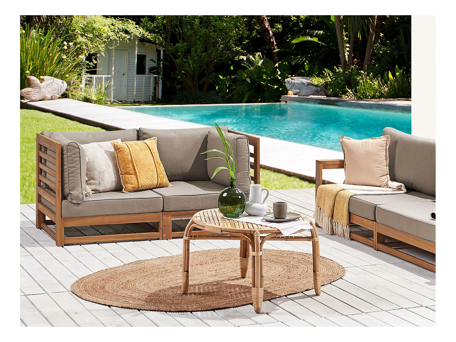 Canapé de jardin 2 places TRANI Bois d'acacia certifié Marron clair