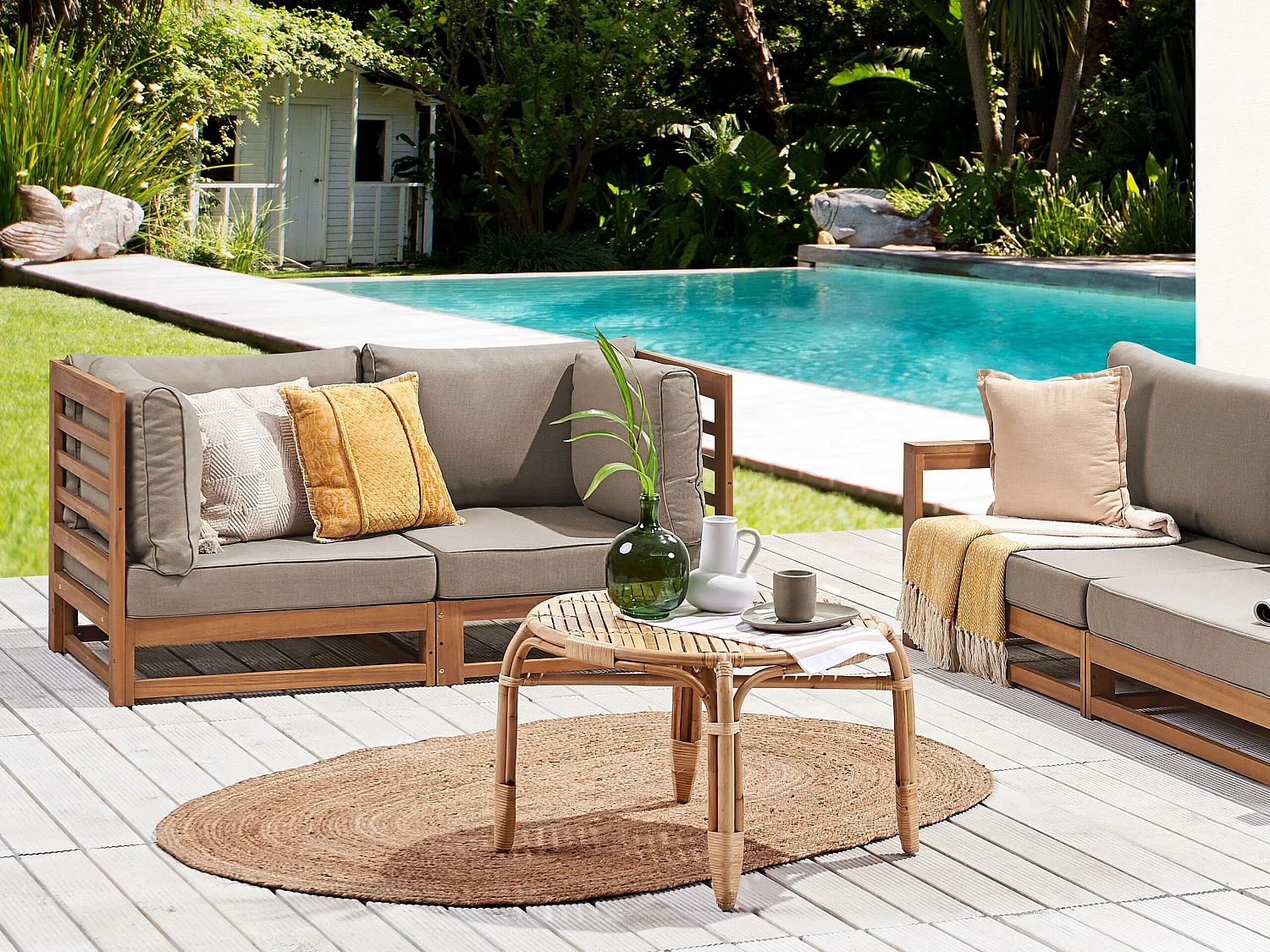 Canapé de jardin 2 places TRANI Bois d'acacia certifié Marron clair