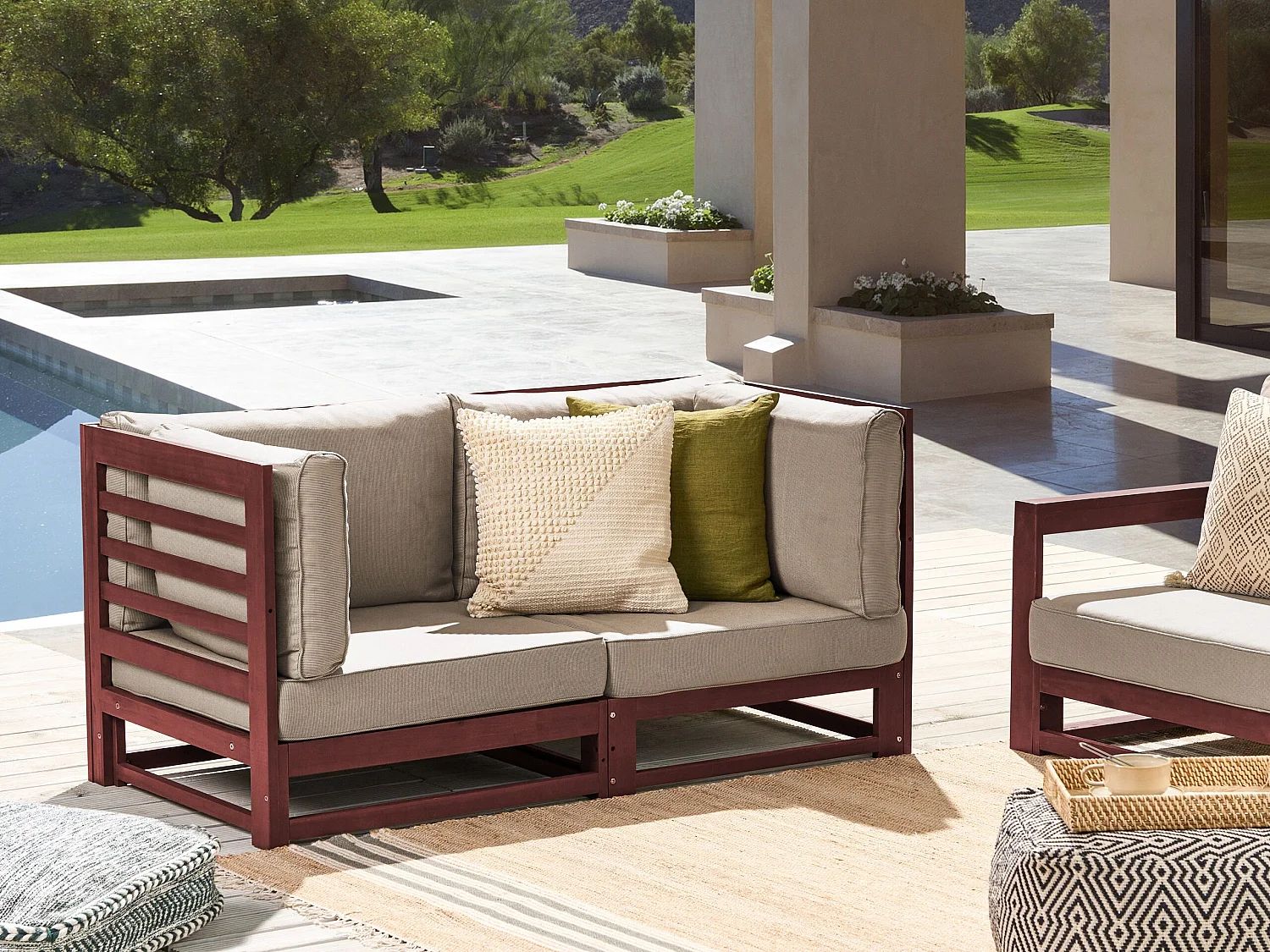 Gartensofa 2-Sitzer TRANI modular Akazienholz Dunkelrot
