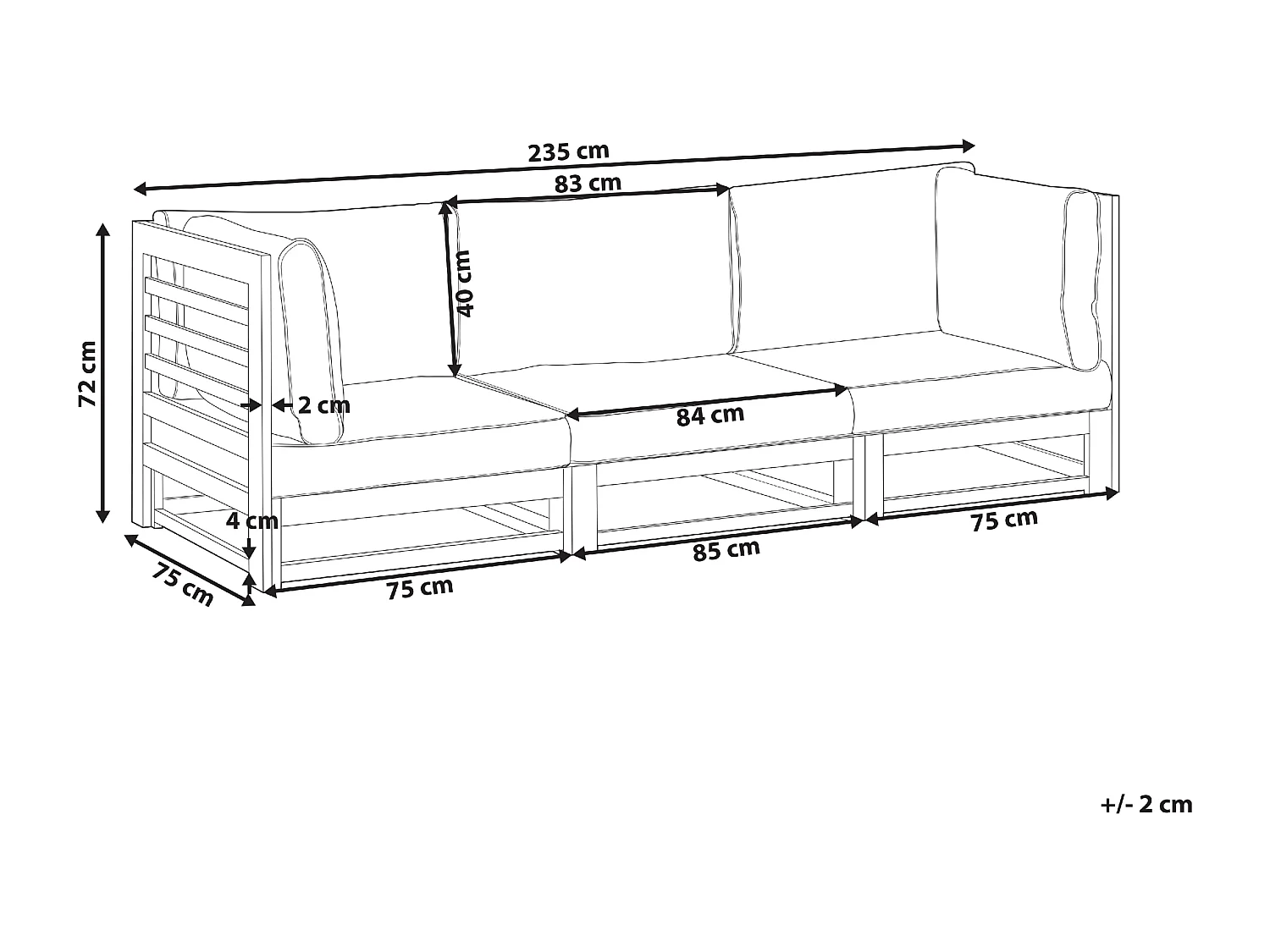 Sofa ogrodowa dla 3 osób TRANI Modułowy Certyfikowane drewno akacjowe Jasnobrązowy