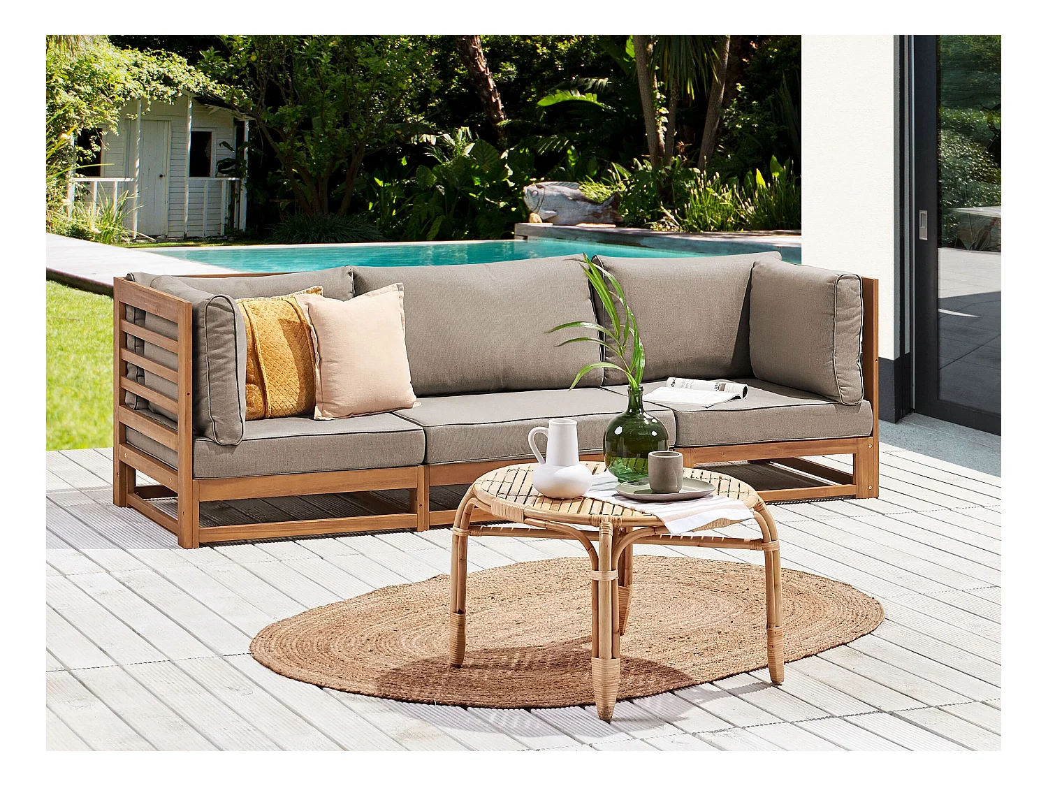 Canapé de jardin 3 places TRANI Bois d'acacia certifié Marron clair