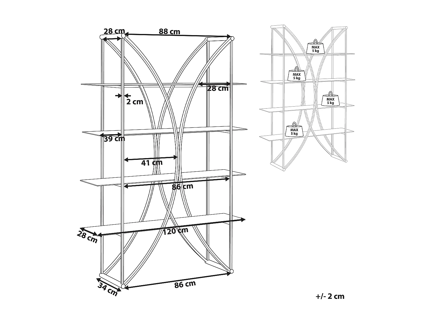 Bücherregal mit 4 Fächern HOLLOW Metall 175 cm Silber