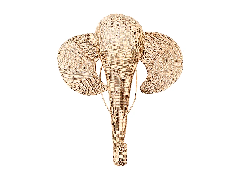 Wanddekoration Rattan natürlich Tierkopf Elefant 83 cm handgefertigt Gruney