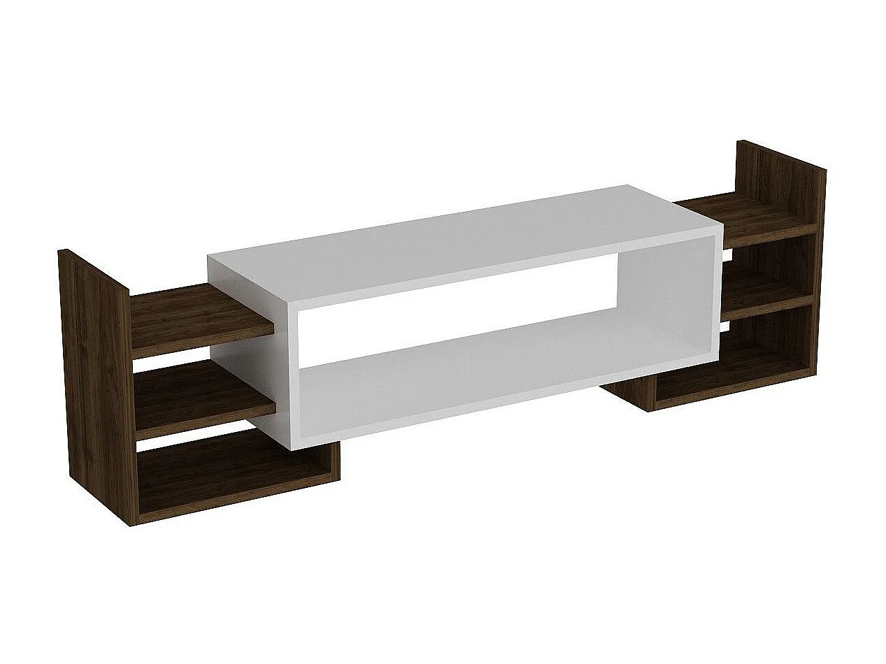 Mobile porta TV – 115 cm – Bianco e Noce – Pannello truciolare rivestito in melaminico