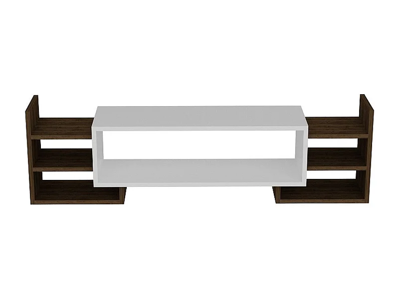 TV-Ständer – 115 cm – Weiß und Walnuss – Melaminbeschichtete Spanplatte