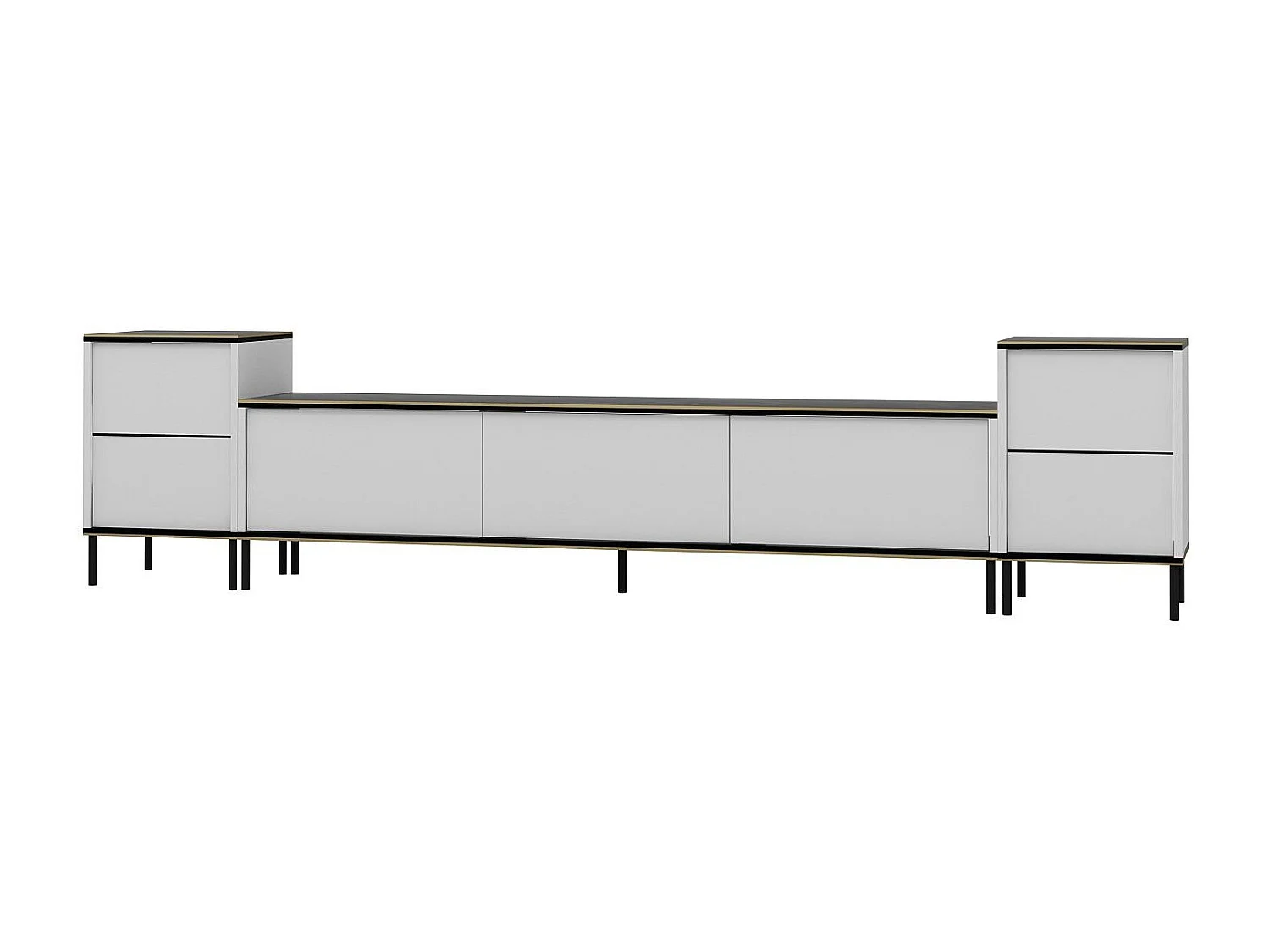 Mesa de tv Kailua 1707, Blanco|Mármol negro, 260x60x35cm