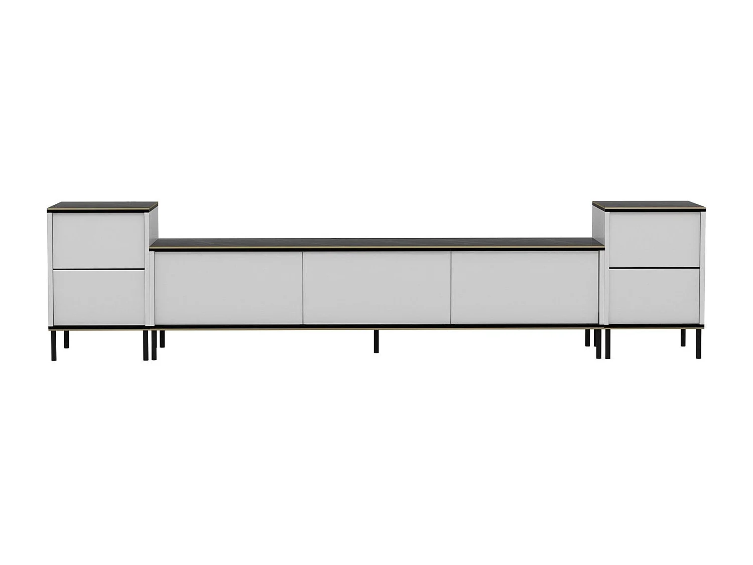 Mesa de tv Kailua 1707, Blanco|Mármol negro, 260x60x35cm