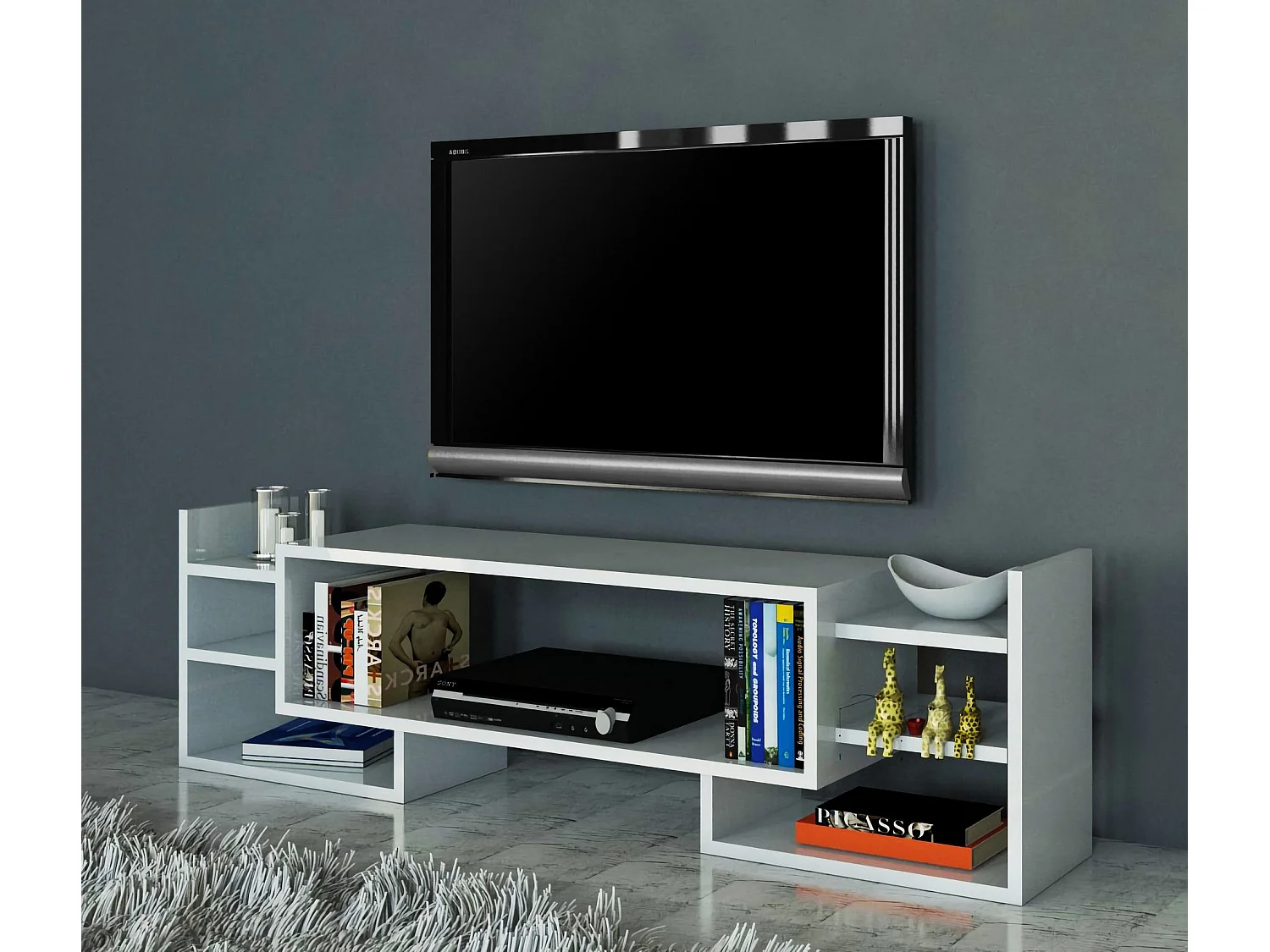 Meuble TV avec étagères Corya L115cm Blanc