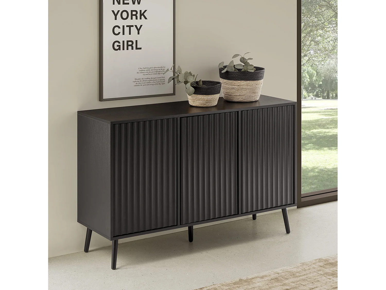 Aparador Lluvia 3 puertas color Negro