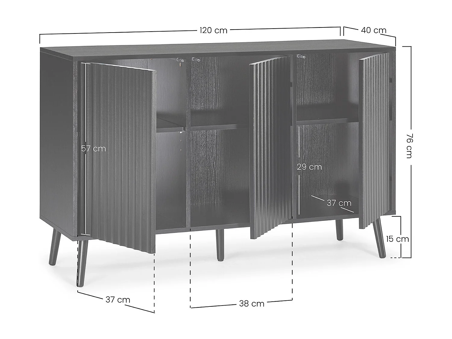 Dressoir Regen 3 deuren kleur Zwart