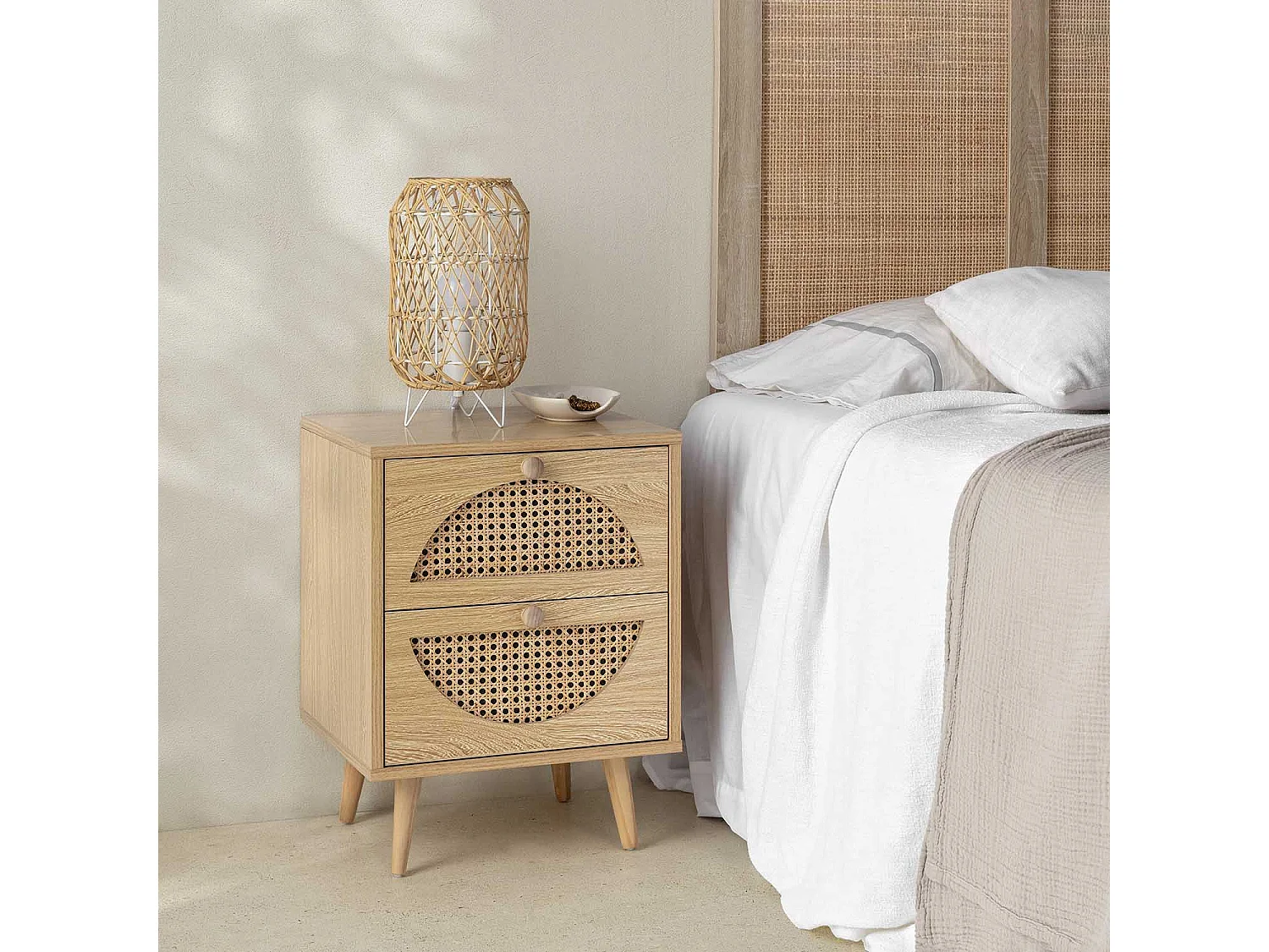 Table de chevet Luna 2 tiroirs couleur chêne