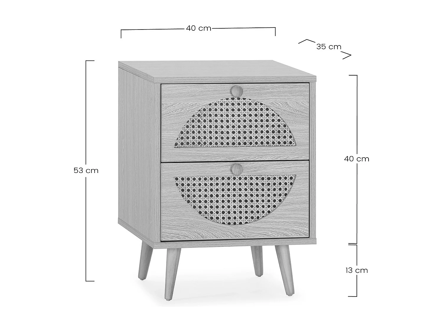 Table de chevet Luna 2 tiroirs couleur chêne