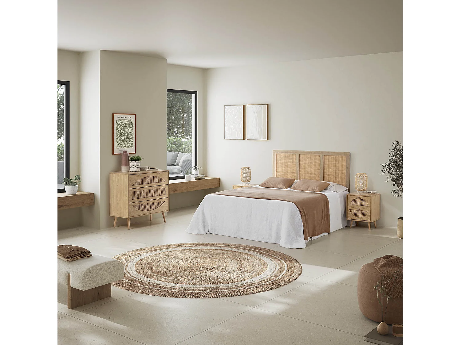 Table de chevet Luna 2 tiroirs couleur chêne