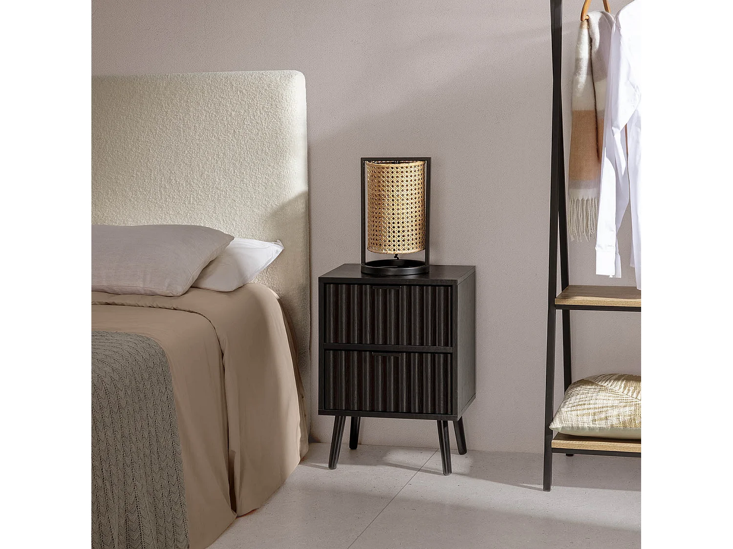 Comodino Lluvia 2 cassetti colore nero