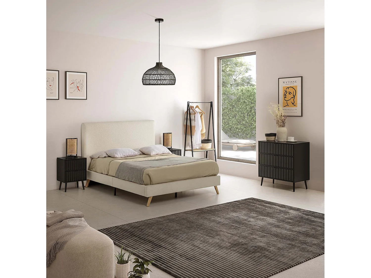 Comodino Lluvia 2 cassetti colore nero