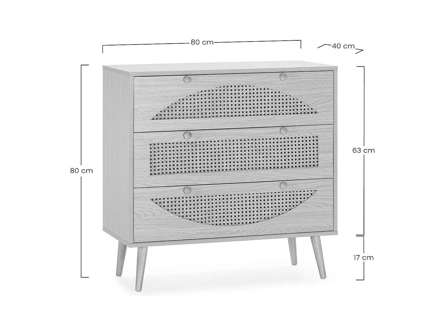 Kommode Luna 3 Schubladen, eichefarben