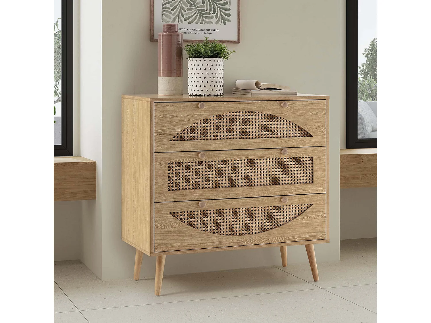 Commode Luna 3 tiroirs couleur chêne