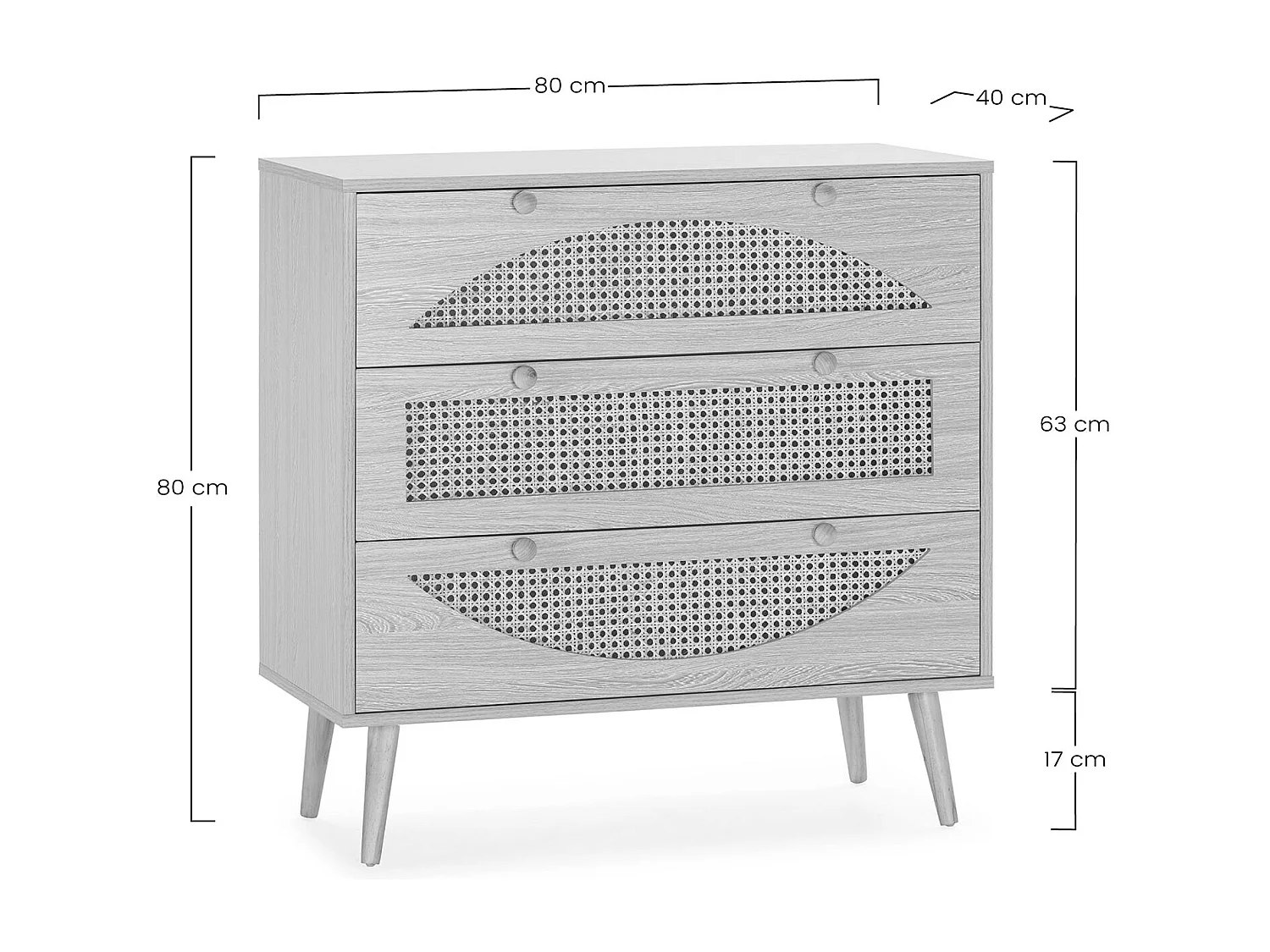 Commode Luna 3 tiroirs couleur chêne