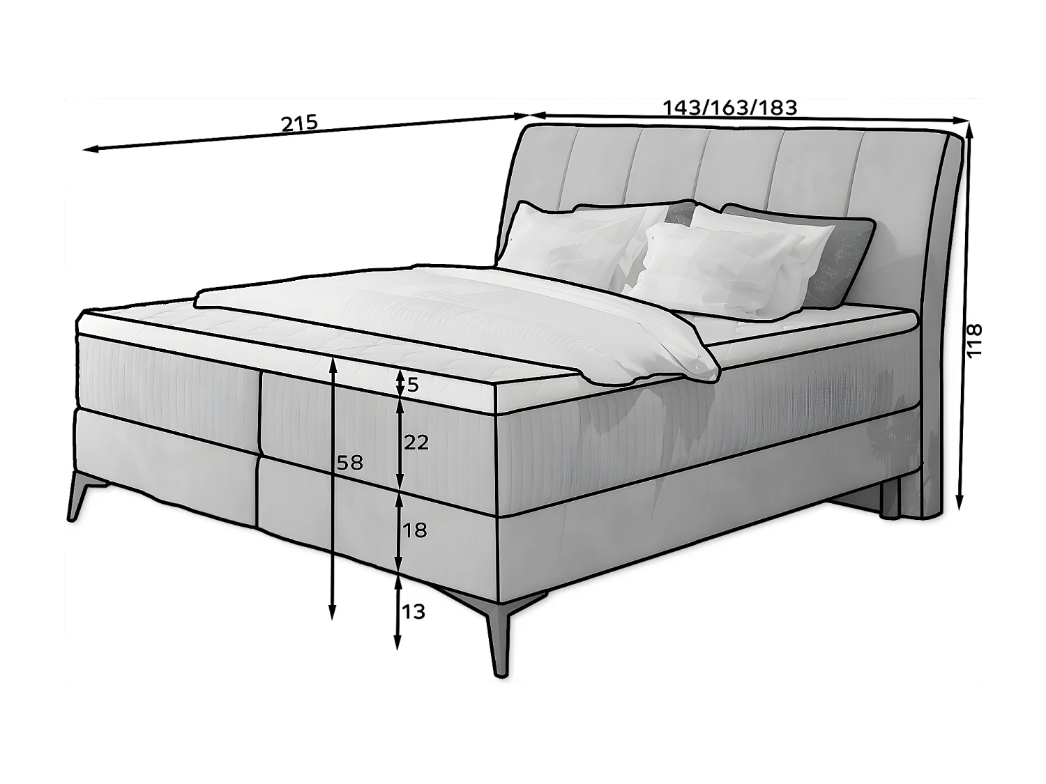 Box Spring Lit Levante L (180x200)/Tissu-Beige