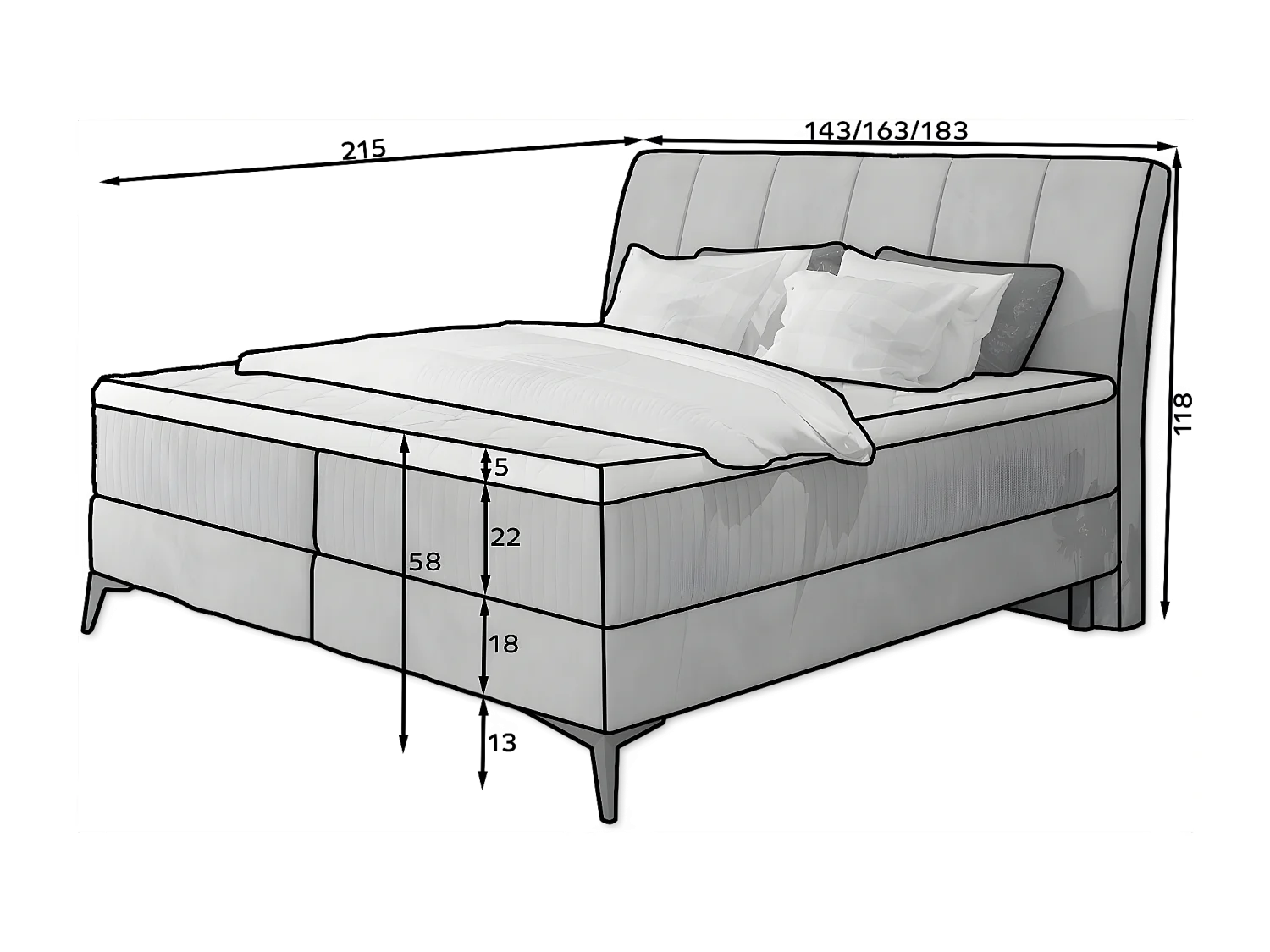 Box Spring Lit Levante L (180x200)/Tissu-Beige