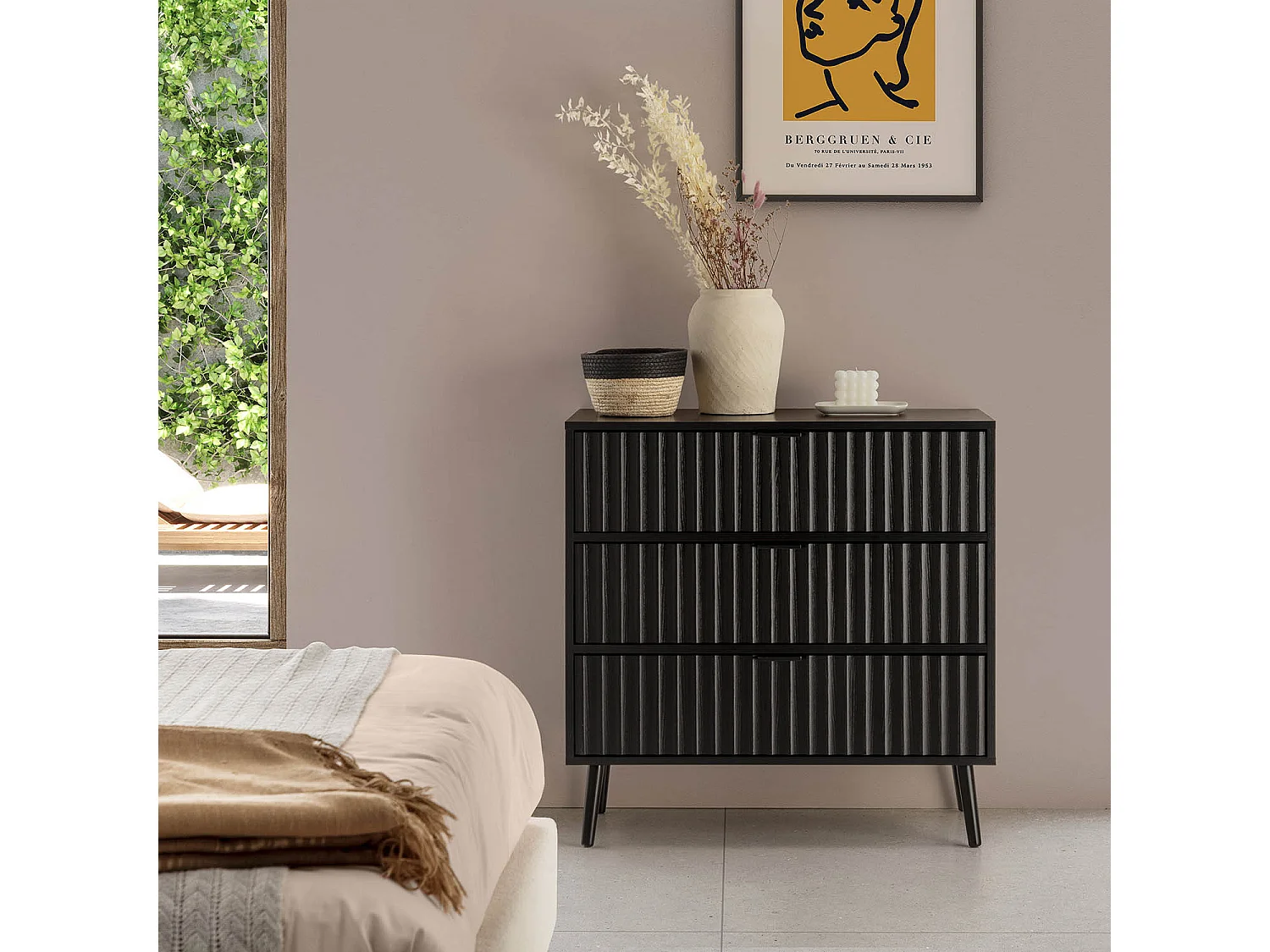 Cómoda de noche Lluvia 3 cajones color Negro