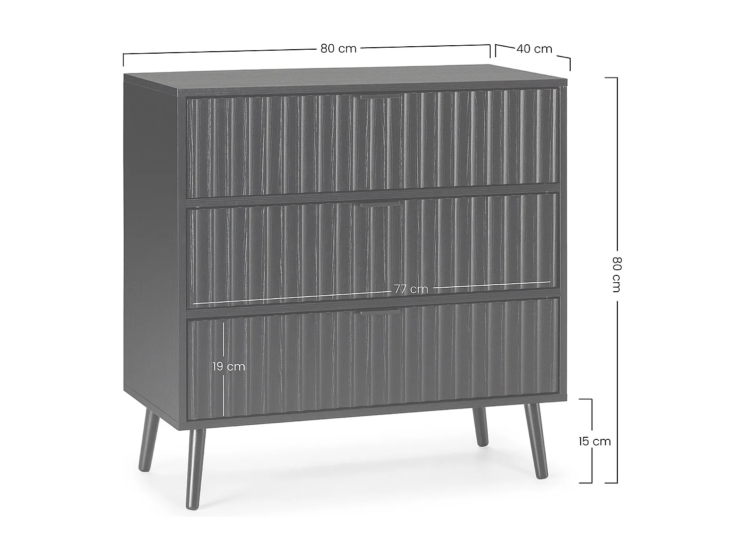 Cómoda de noche Lluvia 3 cajones color Negro