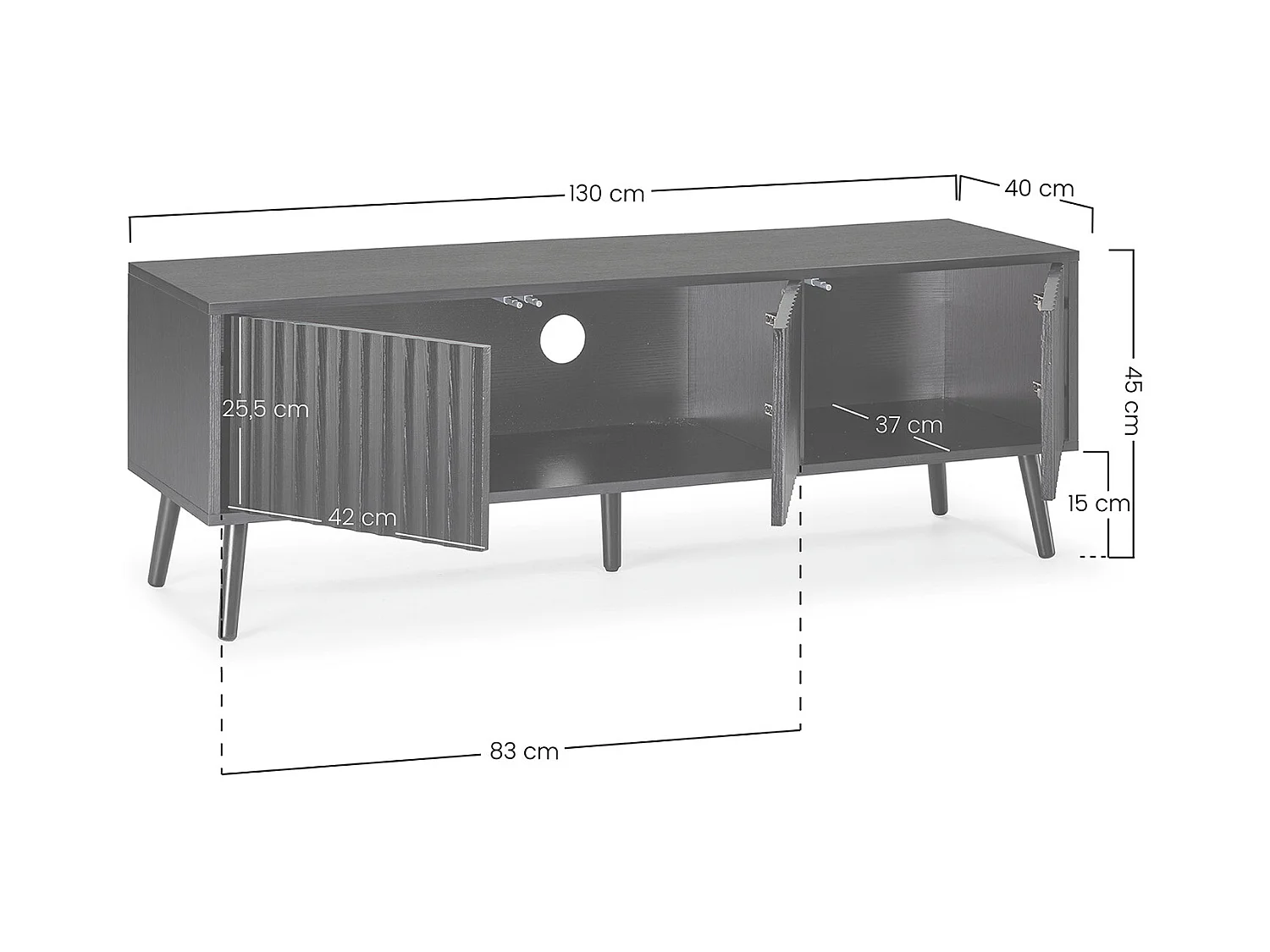 Meuble TV Lluvia 3 portes couleur noir