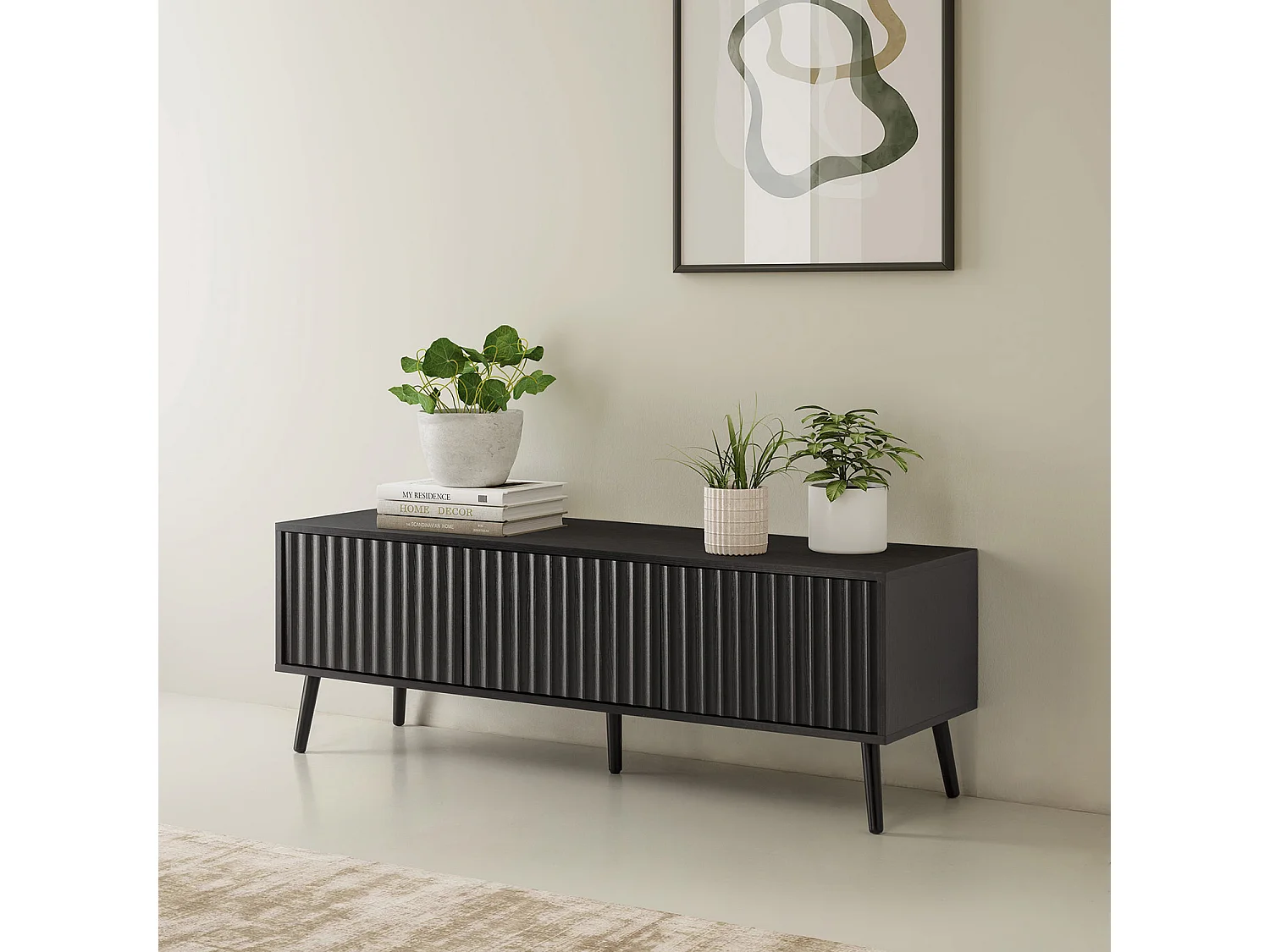 Meuble TV Lluvia 3 portes couleur noir