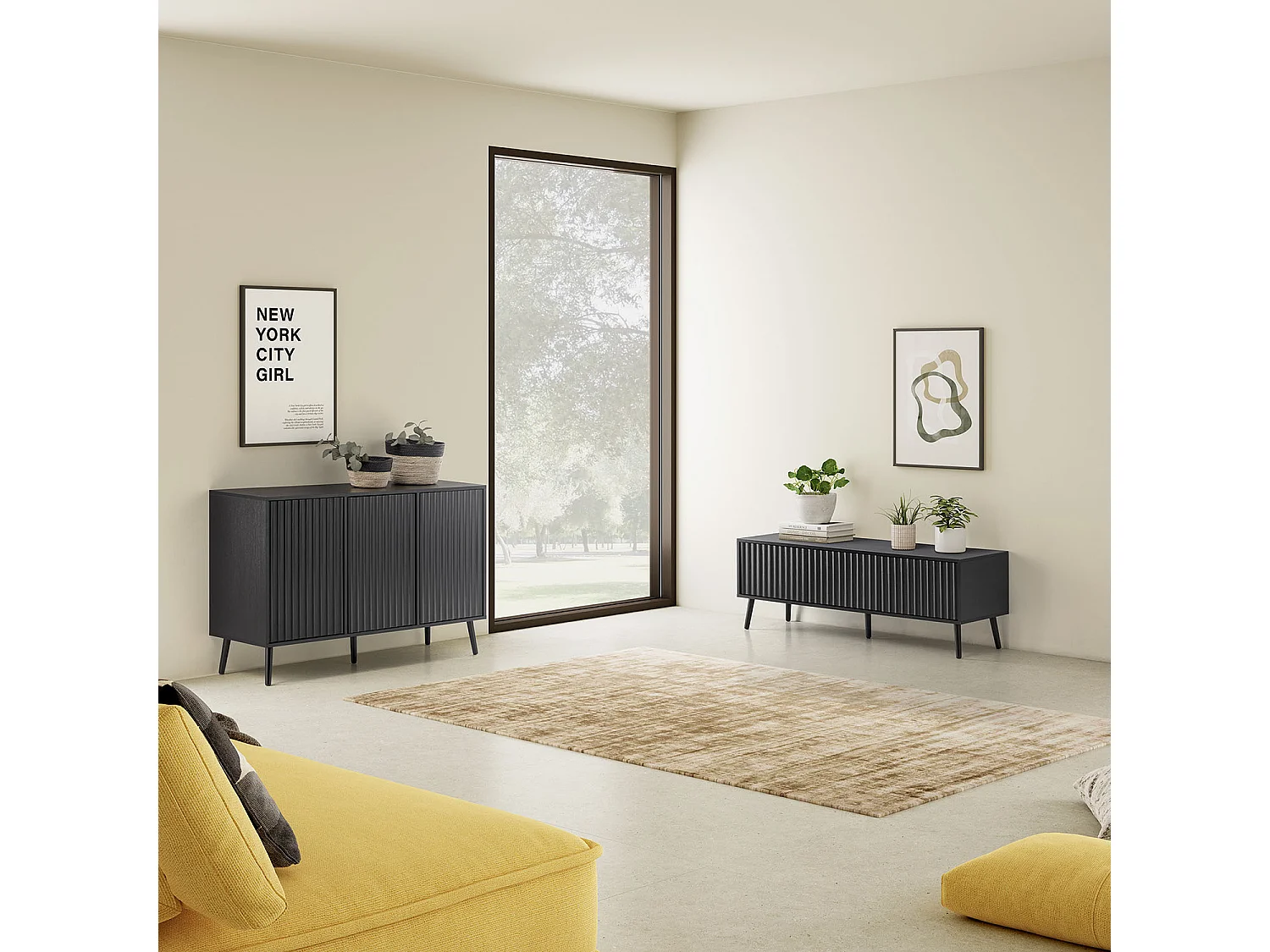 Meuble TV Lluvia 3 portes couleur noir