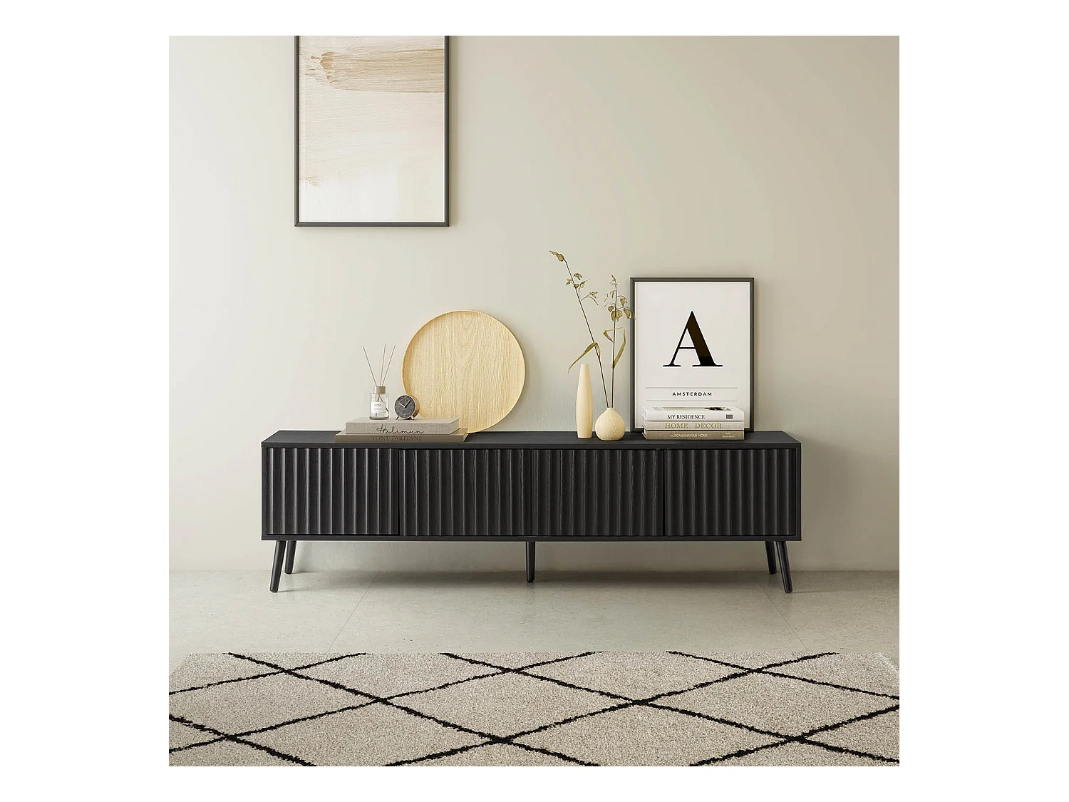 TV-meubel Lluvia 4 deuren in de kleur zwart