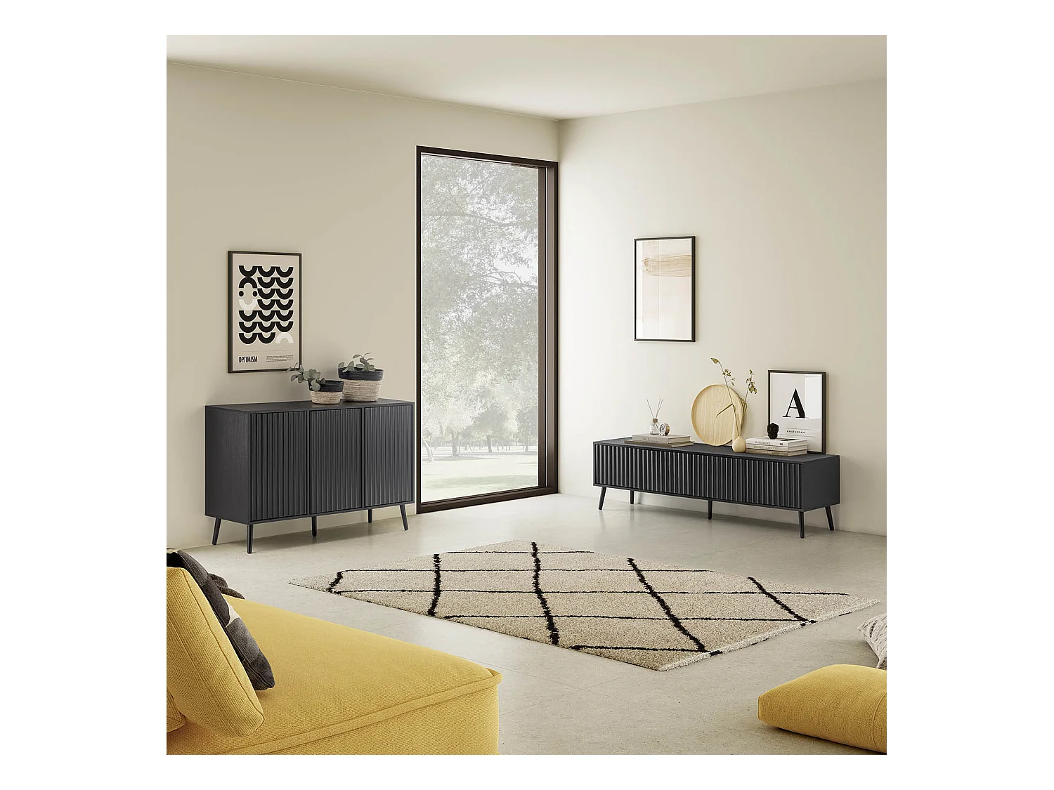 TV-meubel Lluvia 4 deuren in de kleur zwart