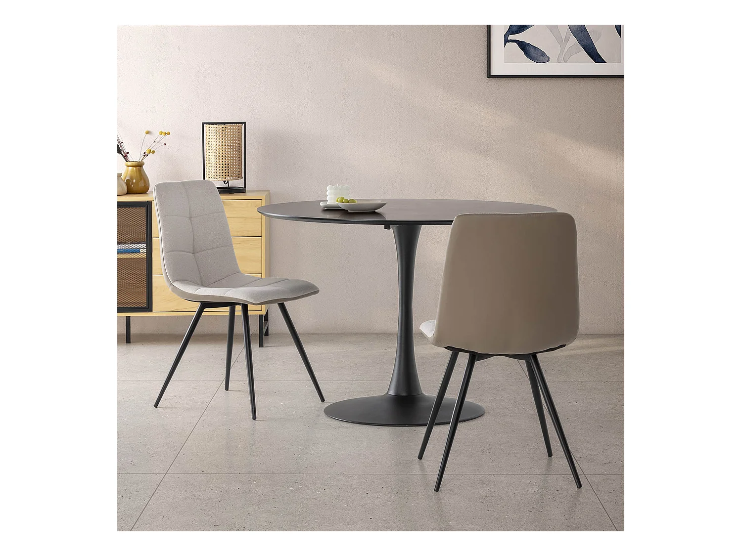 Pack de 2 chaises Prada, tissu et simili cuir Beige