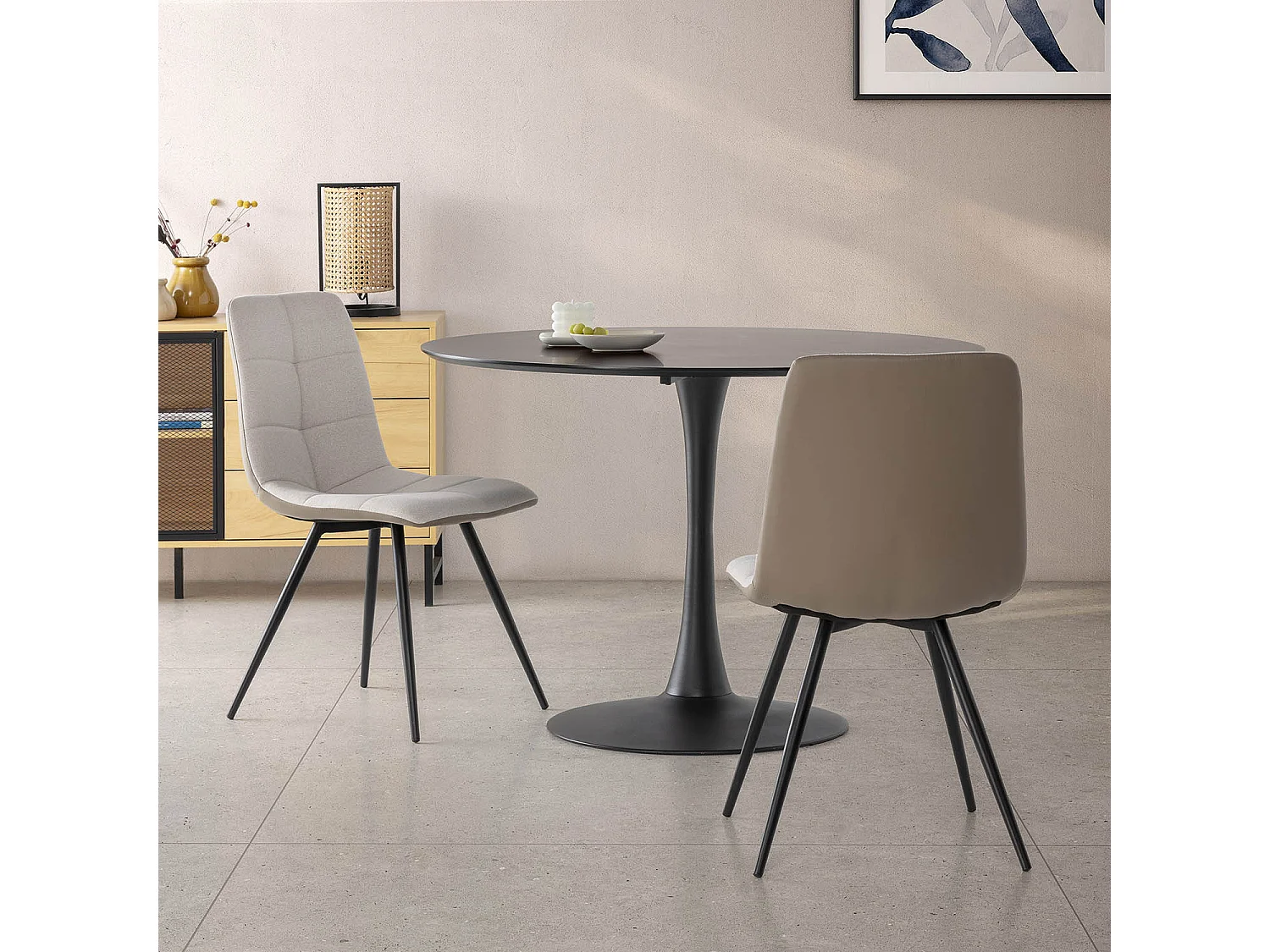 Pack de 2 chaises Prada, tissu et simili cuir Beige