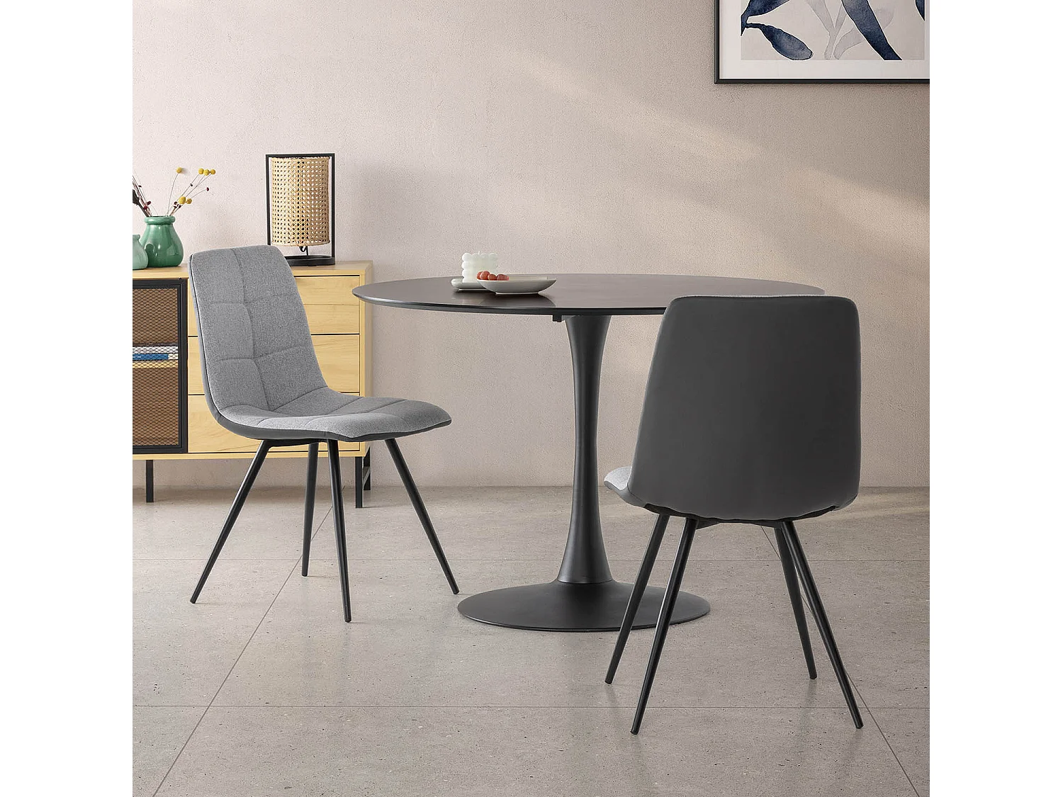 Stuhl-set 2 Prada, grauer Stoff und Kunstleder