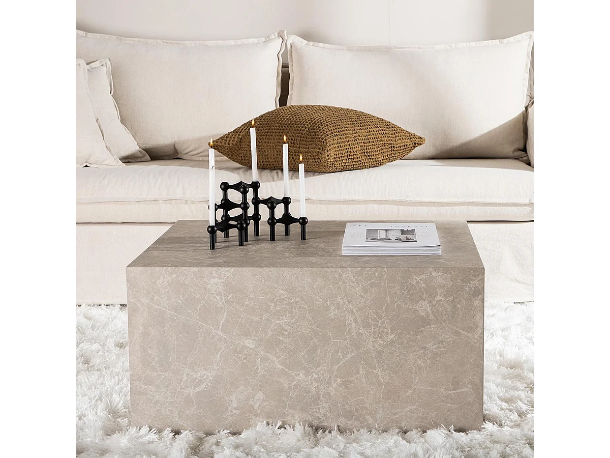 Table Basse Imitation Marbre "York" 80cm Beige